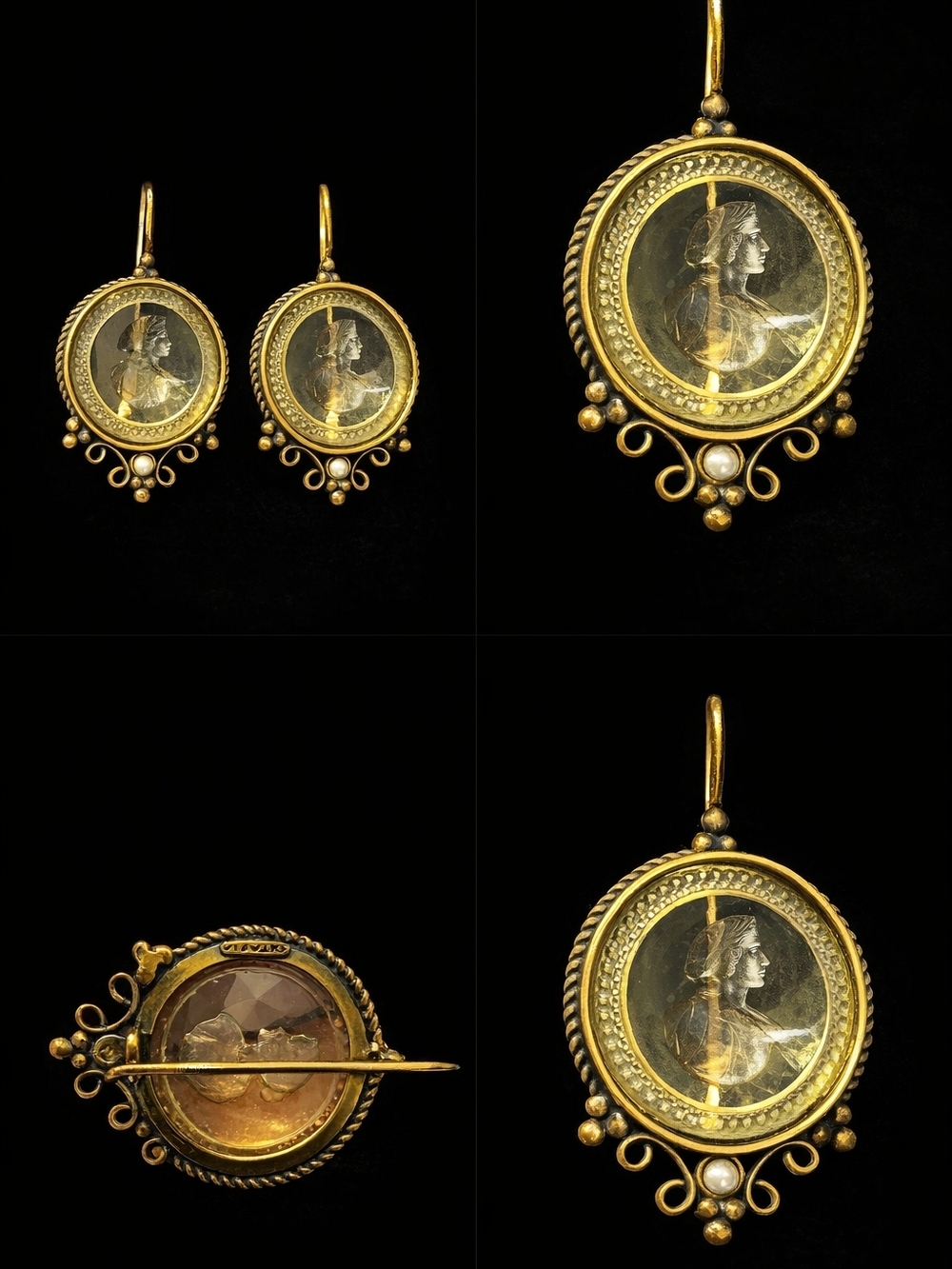 Gold-Tone Portrait Medallion Drop Earrings